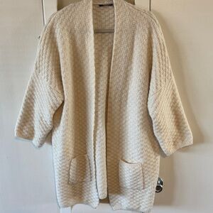 Open-Front Cream Textured Knit Cardigan
